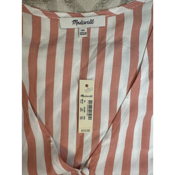 Madewell Courtyard Ruffle-Hem Stripe Top – Women’s XS – Coral &‎ White - Picture 9 of 10